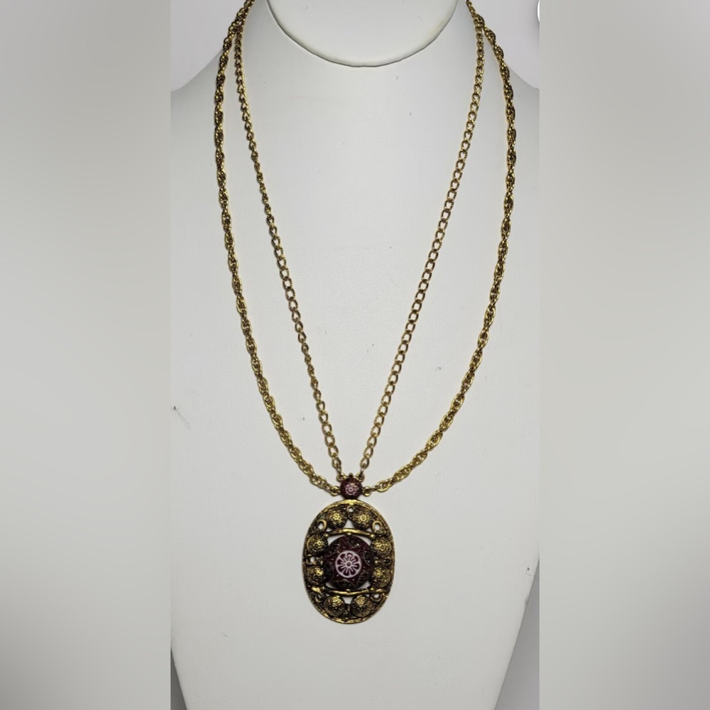 Celebrity Moroccan Mosaic Red Pendant Necklace